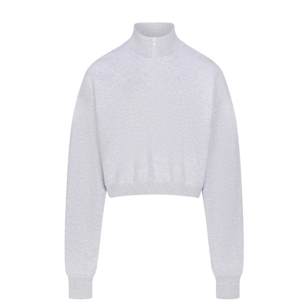 NWT SKIMS Cropped quarter zip cotton fleece - light grey